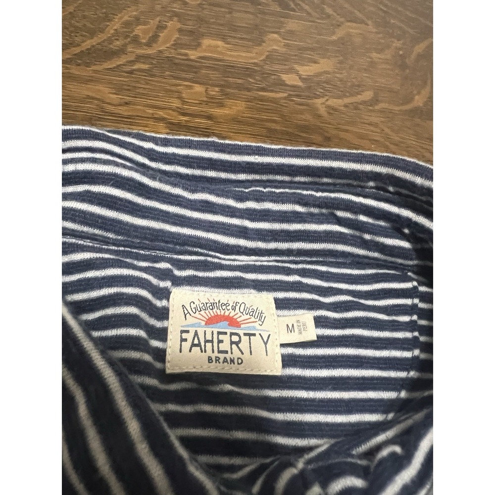 Faherty Striped Long Sleeve Polo Shirt Mens M Pima Cotton Modal Pocket